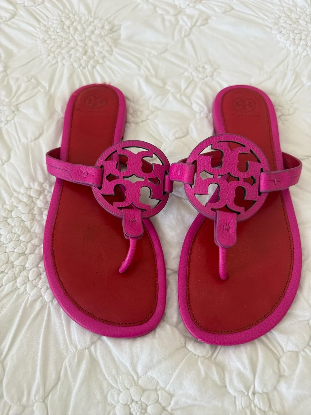 Tory Burch Pink Miller Leather Sandals - Picture 1 of 6